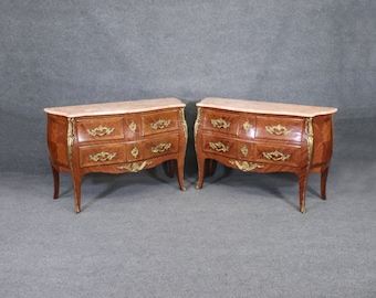 Antique Pair of Louis XV Rococo Style French Inlaid Marble Top Commodes, Chest of Drawers, Dressers, Chests, French Furniture, DPLuxuries