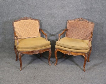 Pair of Louis XV Style Country French Cane Back Armchairs Lounge Chairs, Furniture, Home Decor, Pair Chairs, DPLuxuries