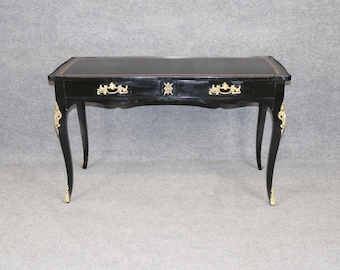 Vintage Louis XV Style Ebonized Desk by Bodart: Brass Mounted Writing Desk