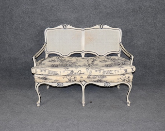 Vintage Country French Cane Settee: Louis XV Style Loveseat