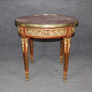 Louis XVI Style Brass Mounted Marble Top End Table in the manner of Paul Sormani, Side Table, Accent Table, Antique Table, Furniture, Retro