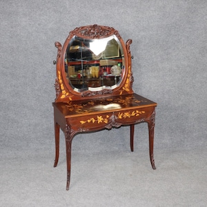 Antique French Art Nouveau Style Marquetry Inlaid Vanity, Bathroom Vanity, Ladies Vanity, Vintage Vanity, Bedroom Furniture, Furniture