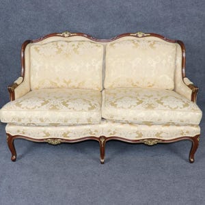 Louis XV Style Upholstered Sofa Settee with Gilt Accents, Loveseat Antique Sofa, Living Room Furniture, Antique Furniture, Retro