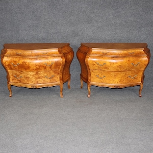 Vintage Pair of Italian Burled Bombe Commodes C. 1970's, Chest of Drawers, Home Decor, DPLuxuries, Antique Furniture