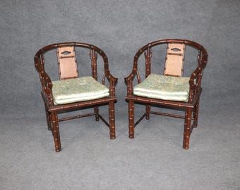 Vintage Hollywood Regency Faux Bamboo Armchairs by Interior Crafts