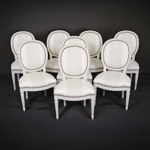 Set of 8 Louis XVI Style Paint Decorated Dining Side Chairs, Dining Room Chairs, Antique Furniture, Vintage Chairs, Furniture, Jansen Style