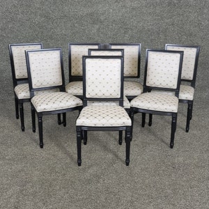 Set of 8 Louis XVI Style Ebonized Side Chairs, Dining Room Chairs, Office Chairs, Vintage Chairs, MCM, Retro, Chairs, Antique Furniture