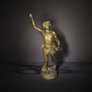 French Bronze Sculpture of a Warrior Titled Acteon after A. Gaudez circa 1930s, Bronze Statue, Figural Sculpture, Vintage Sculpture, Retro