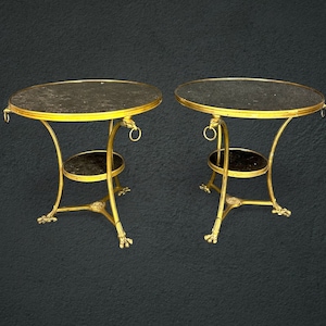 Antique Pair Regency Style Bronze Ormolu and Marble Top Gueridons with Eagle Heads, Antique Tables, Vintage Tables, Accent Tables