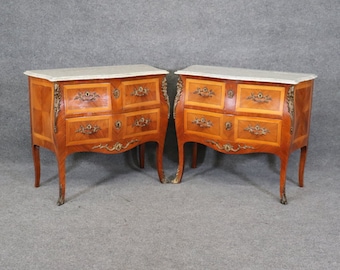 Pair of Louis XV Style Inlaid Marble Top Commodes, Nightstands, Chest of Drawers, Antiques, Furniture, Home Decor, Bedroom Decor, DPLuxuries