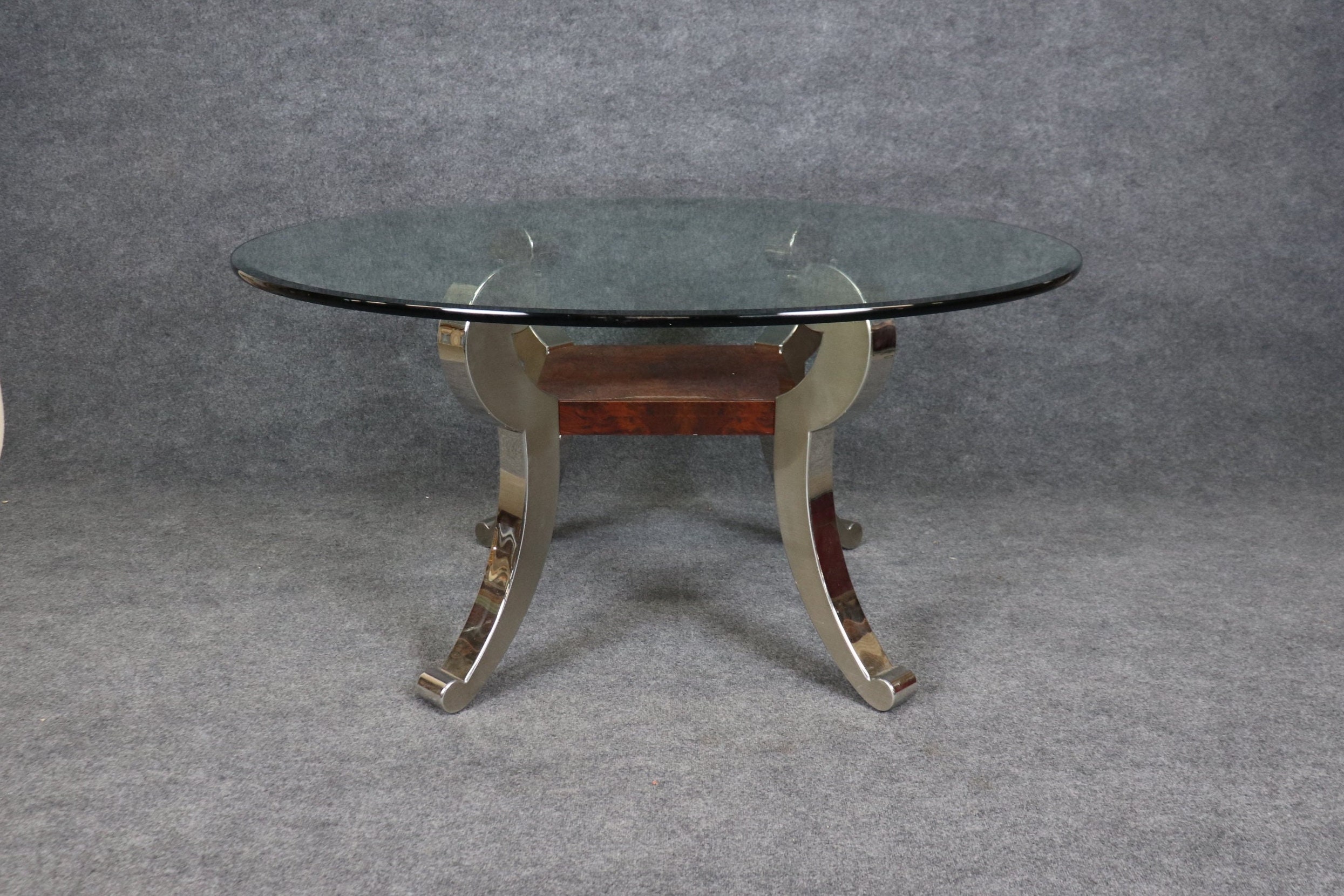 Mid Century Modern Chrome & Burled Walnut Glass Top Table - Etsy