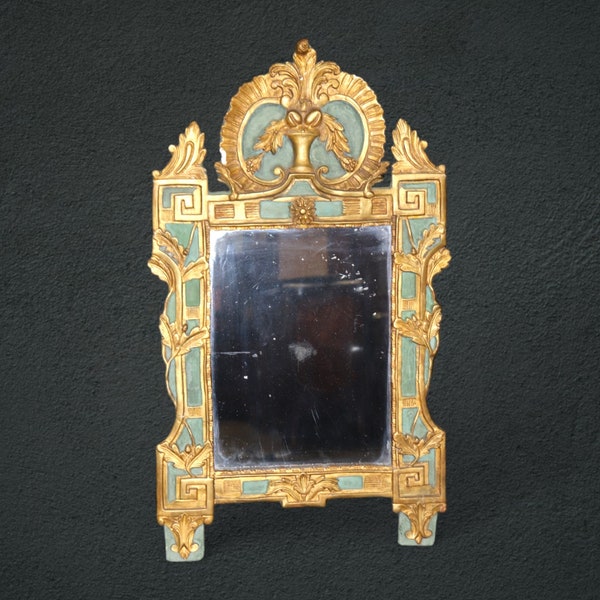 Antique 18th Century Italian Carved Gilt & Paint Decorated Wall Hanging Mirror, Accent Mirror, Vintage Mirror, MCM Mirror, Furniture, Retro