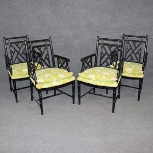 Set of 4 Vintage Hollywood Regency Style Ebonized Armchairs, Accent Chairs, Club Chairs, Kitchen Chairs, Living Room Furniture,Dining Chairs