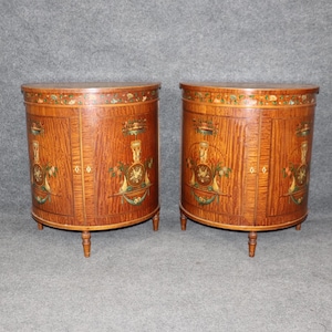 Pair of Adams Style Paint Decorated Demilune Nightstands, Side Tables, End Tables, Commodes, Pair Nightstands, Vintage Nightstands, Retro