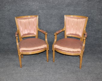 Louis XVI Style Armchairs: Vintage Upholstered Accent Chairs, Pair