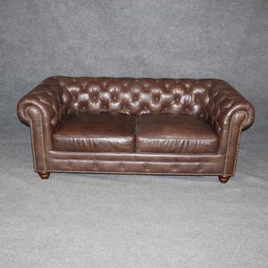 Vintage Brown Tufted Leather Chesterfield Sofa, Loveseat, Living Room Furniture, MCM, Mid Century Sofa, Brown Furniture, Furniture, Retro