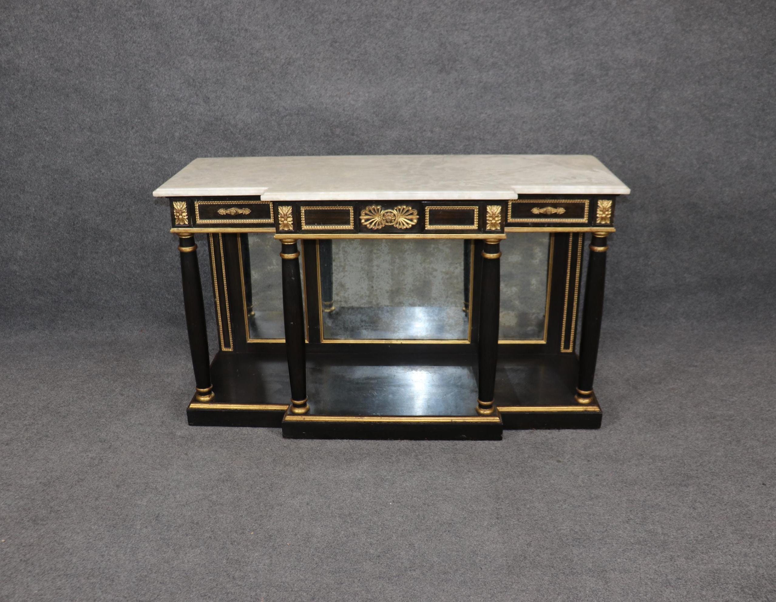 Vintage Louis XVI Style Alabaster Top Console Table: Black Entryway ...