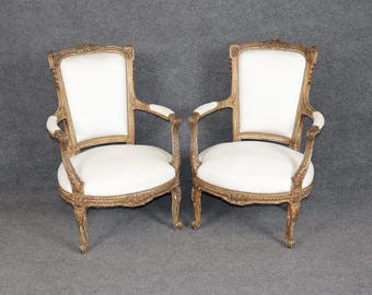 Pair of Maison Jansen Distressed Carved Armchairs circa 1940s, Accent Chairs, Club Chairs, Living Room Furniture, Vintage Chairs, Furniture