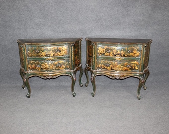 Antique 18th Century Italian Chinoiserie Commodes Pair: Faux Marble Top Dressers