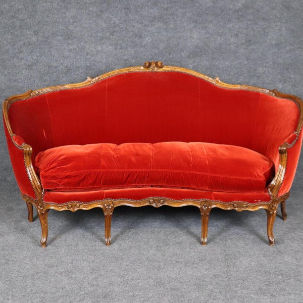 Antique 18th Century French Louis XV Carved Red Settee