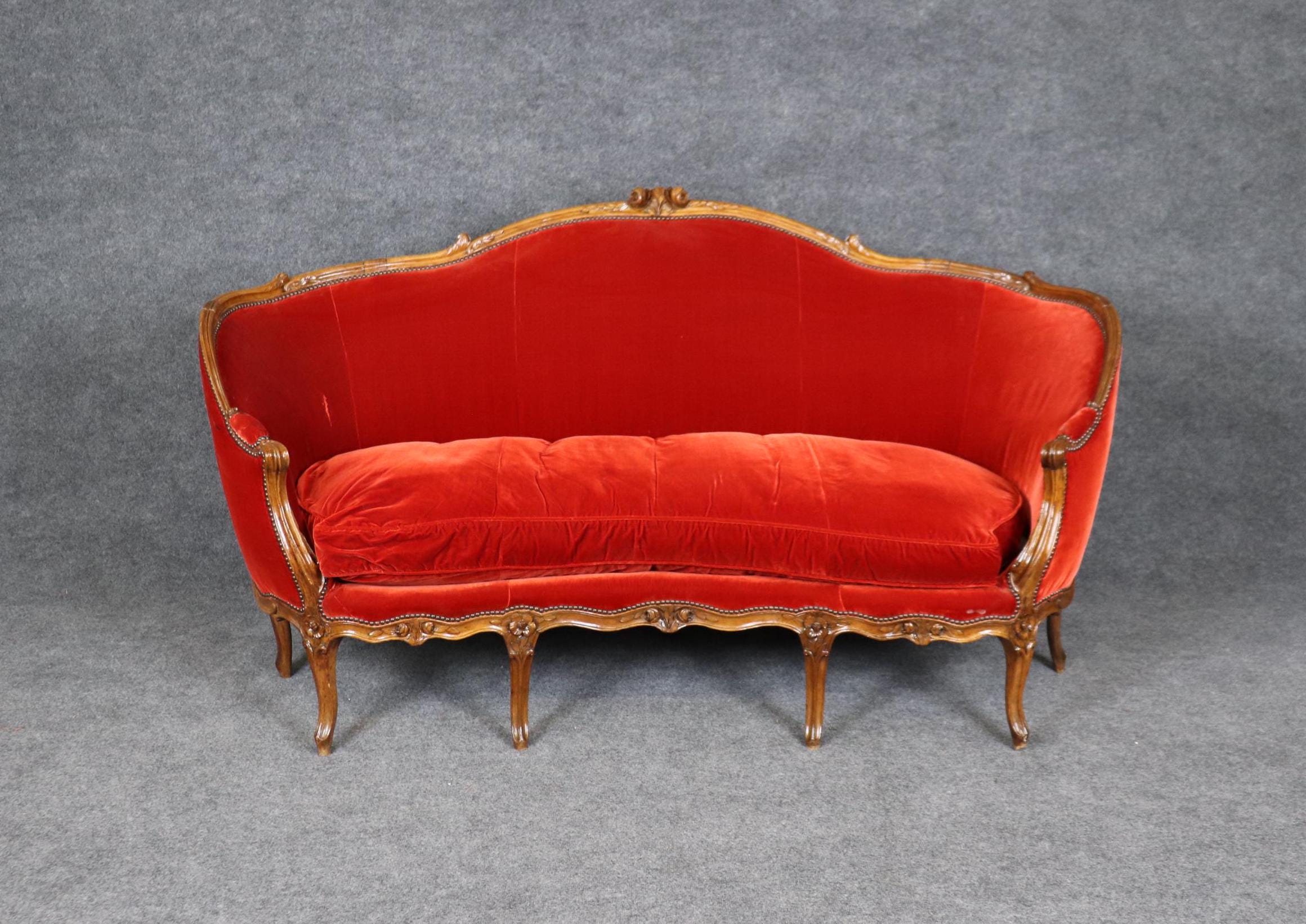 Antique 18th Century French Louis XV Carved Settee, Sofa, Loveseat, Red Settee, Vintage Settee, Home Decor, Antique Furniture, Entryway Sofa