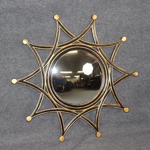 Vintage Hollywood Regency Style Ebonized and Gilt Sunburst Mirror, Wall Mirror, Hanging Mirror, Accent Mirror, MCM Mirror, Mid Century