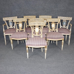 Set of 8 Antique Italian 19th Century Neoclassical Louis XVI Style Dining Chairs, Dining Room Chairs, Conference Chairs, Vintage, Furniture