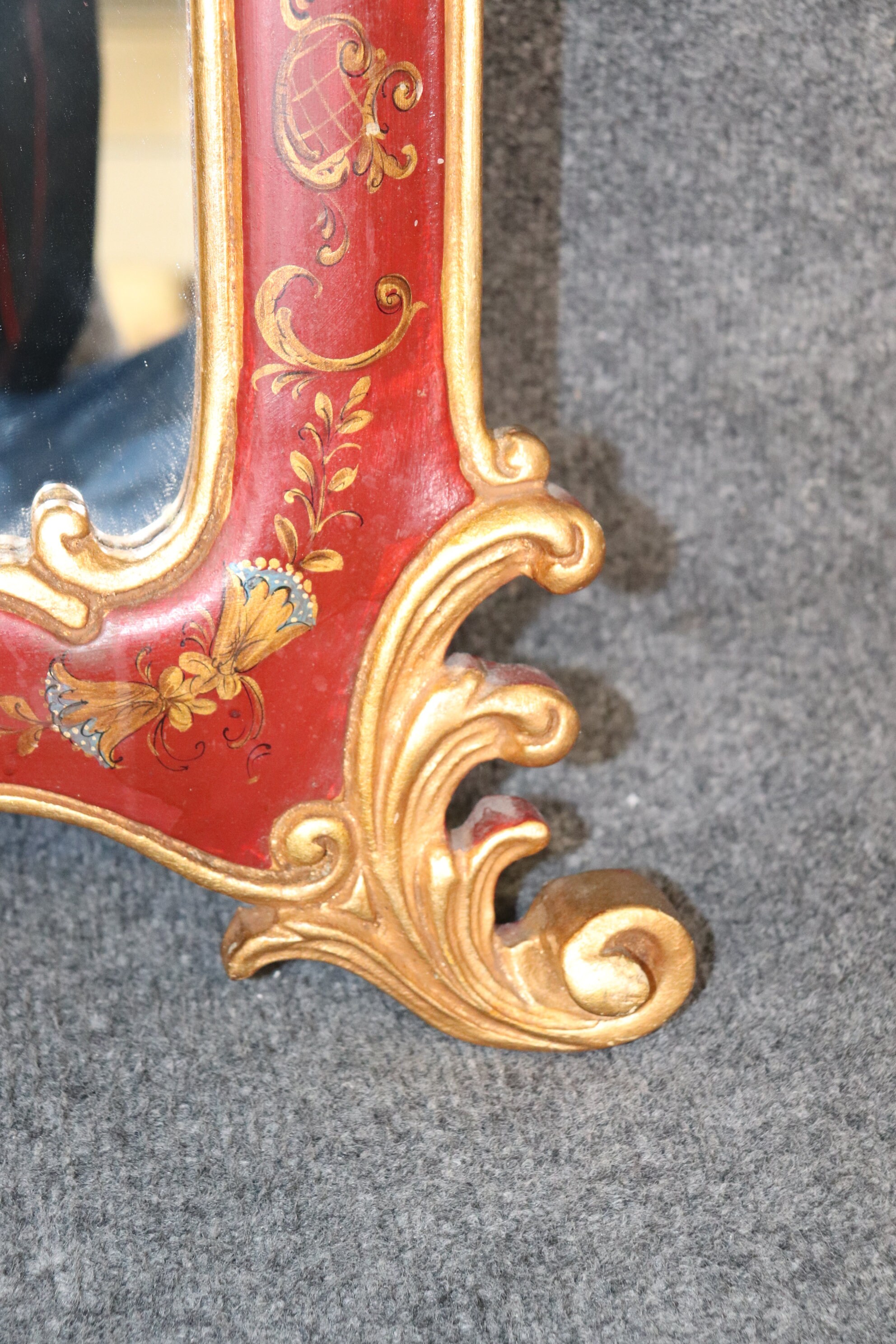 Vintage Red Chinoiserie Style Gilt Carved Wall Hanging