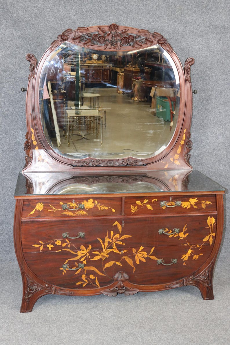 French Art Nouveau Dresser With Mirror: Vintage Bedroom Furniture - Etsy