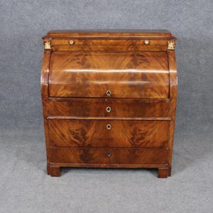 Late 19th Century French Empire Style Cylinder Desk, Roll Top Desk, Secretary Desk, Mahogany Desk, Antique Desk, Antique, Furniture, Retro
