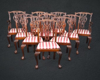 Set of 10 Chinese Chippendale Style Mahogany Ball & Claw Dining Room Chairs, Home Decor, Antiques, Antique Furniture, Mahogany Chairs, Retro