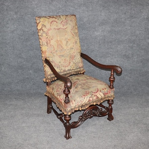 Antique 19th Century Italian Needlepoint Throne Chair, Armchair, Club Chair, Lounge Chair, Accent Chair, Vintage Chair, Upholstered Chair