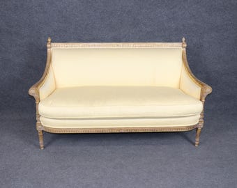 Vintage Louis XVI Style Gilt Wood Upholstered Settee: Yellow Sofa, Downed Cushion, Antique Furniture, Home Decor, DPLuxuries