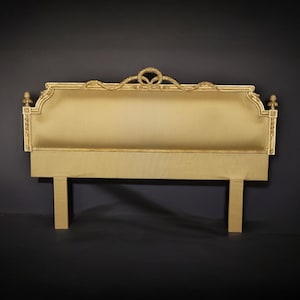 Vintage Italian Louis XVI Style Carved Gold Gilt King Size Upholstered Headboard, Bed, Bedroom Furniture, Bedroom Decor, Antique Headboard