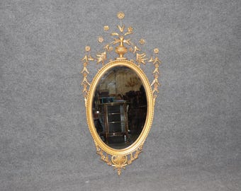 Vintage Italian Louis XVI Style Gold Gilt Floral Mirror, Hanging Mirror, Wall Mirror, Wall Decor, Gold Mirror, Oval Mirror, Furniture, Retro