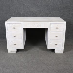 French Art Deco White Paint Decorated Oak Desk, Antique Desk, Writing Desk, Office Furniture, White Desk, Executive Desk, Furniture, Retro