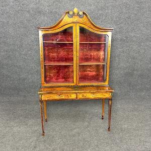 Antique 19th Century English Adams Style Paint Decorated Curio Cabinet, Vitrine, Vintage Curio, Showcase, Display Cabinet, Furniture, Retro
