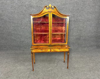 Antique 19th Century English Adams Style Paint Decorated Curio Cabinet, Vitrine, Vintage Curio, Showcase, Display Cabinet, Furniture, Retro