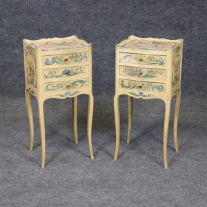 Vintage Pair of Venetian Style Paint Decorated Nightstands, Commodes, Chest of Drawers, Bedroom Furniture, Antique Nightstands, Furniture