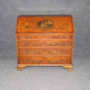 Antique 19th Century English Adams Style Paint Decorated Secretary Desk, Office Furniture, Living Room Furniture, Vintage Desk, Furniture