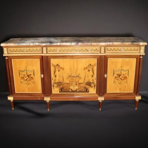 French Louis XVI Style Ormolu Mounted Marble Top Sideboard by Maison Dissidi, Credenza, Cabinet, Vintage Sideboard, Vintage, Furniture