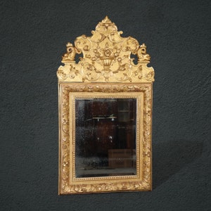 Antique 18th Century French Regency Style Gold Gilt Carved Wall Hanging Mirror, Accent Mirror, Vintage Mirror, MCM Mirror, Gold Mirror,Retro