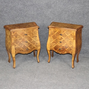 Vintage Pair of Italian Parquetry Inlaid Nightstands: Antique Furniture, Home Decor, Bedroom Furniture