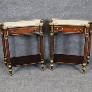 Pair of French Louis XVI Style Marble Top Console Tables, Antique Furniture, Pair Consoles, Marble Top Console, French Furniture, Mahogany