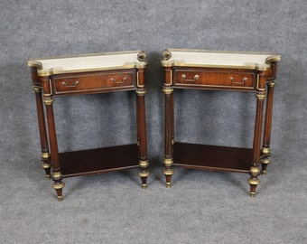 Pair of French Louis XVI Style Marble Top Console Tables, Antique Furniture, Pair Consoles, Marble Top Console, French Furniture, Mahogany