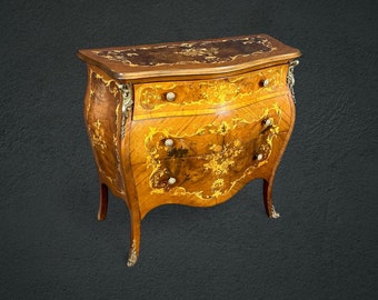 Vintage Italian Louis XV Style Marquetry Inlaid Commode, Chest of Drawers, Antique Furniture, Antiques, Home Decor, Dresser, Furniture