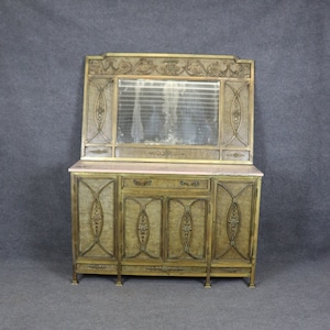 Bronze French Art Deco Marble Top Sideboard with Mirror, Server, Antique Sideboard, Antique Server, Antique Furniture, Marble Top Sideboard