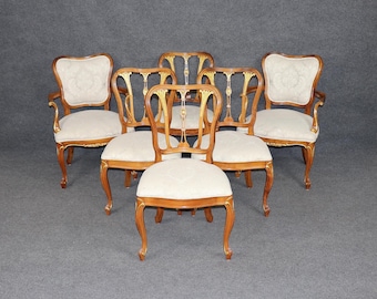 Vintage Louis XV Style Walnut Dining Chairs - Set of 6