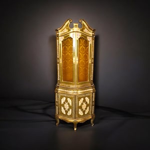 Antique Italian Venetian Style Florentine Paint Decorated Corner Cabinet, Curio Cabinet, Display Cabinet, Vintage Cabinet, China Cabinet