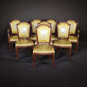8 Mid Century Louis XVI Style Carved Dining Room Chairs, Vintage Dining Chairs, Dining Room Furniture, Office Furniture, Furniture, Retro